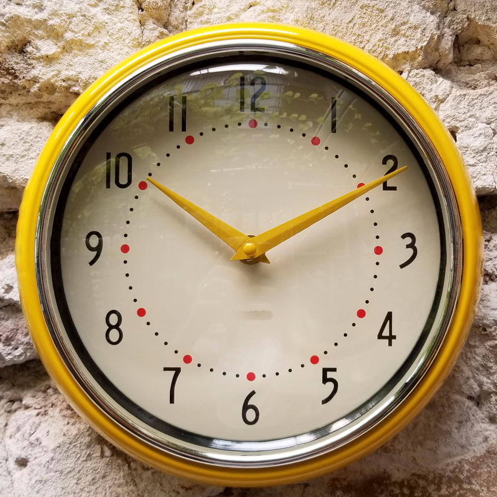 Reloj De Pared Retro Clock Vintage Amarillo Reinabatata