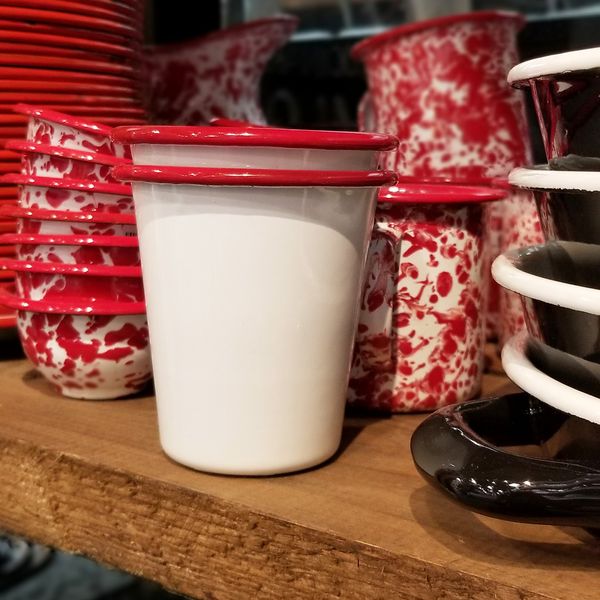 Vaso Enlozado Borde Rojo