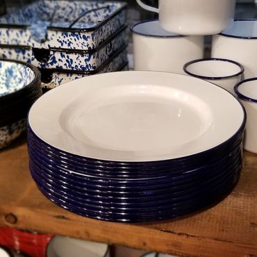 Plato playo Enlozado con borde azul