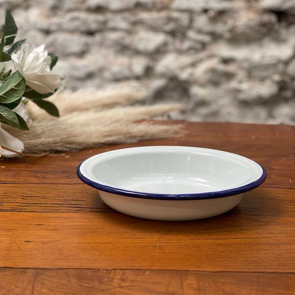 Plato hondo Enlozado 21 cm blanco y azul