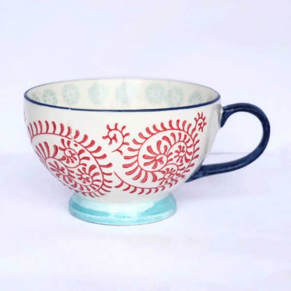 Taza tipo mug tramado azul y rojo