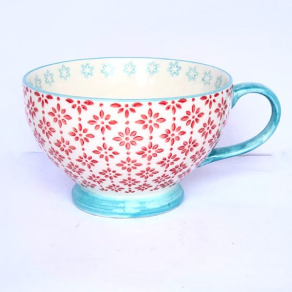 Taza tipo mug tramado rojo y celeste