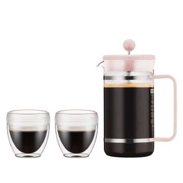 Set cafetera Bodum Bistro 8 piezas y dos vasos de 250 ml rosa