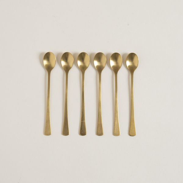 Set x 6 cucharas de acero dorado diseño oval