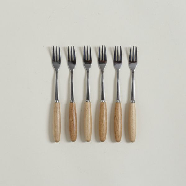 Tenedores de acero mango madera set x 6