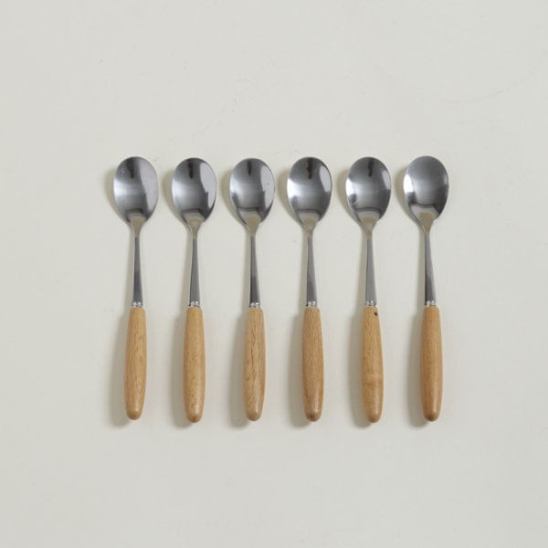 Cucharas de acero mango madera set x 6